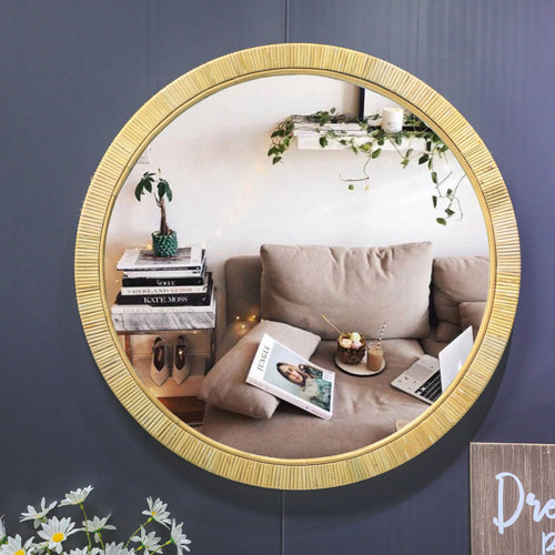 miroir mural encadré en rotin naturel fait main décoratif et élégant - vue 6 sur 6