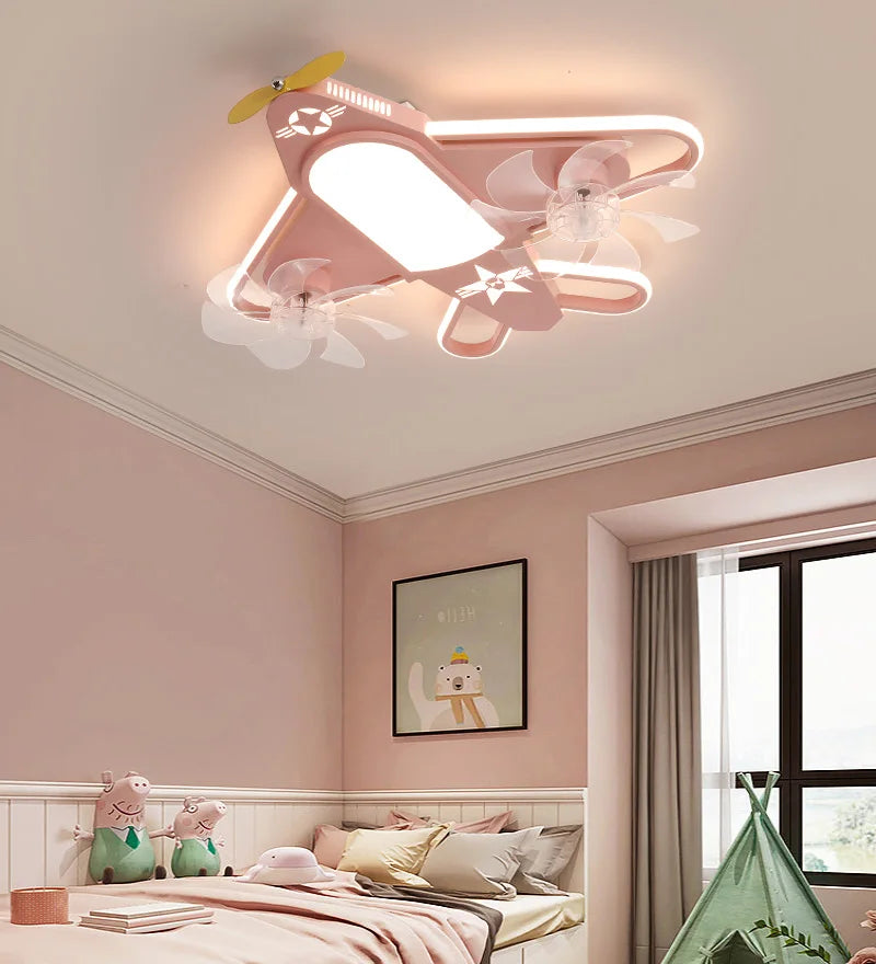 ventilateur de plafond moderne pour enfants avec éclairage led dimmable et déco à distance - vue 2 sur 10