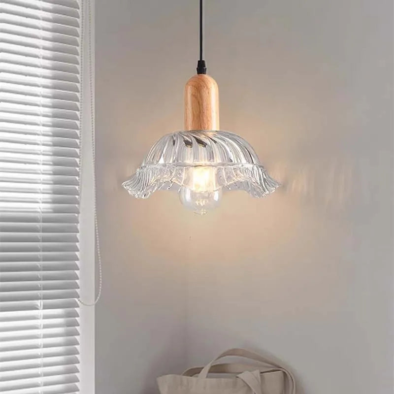 Suspension LED en verre nordique moderne en bois - vue 5 sur 23
