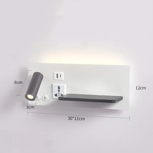 lampe de chevet murale avec chargement sans fil usb type-c et projecteur rotatif - vue 6 sur 14