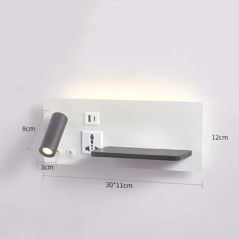 lampe de chevet murale avec chargement sans fil usb type-c et projecteur rotatif - vue 5 sur 14
