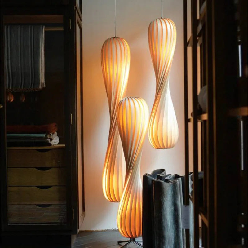 Bois lampadaire LED moderne rétro lumière debout gradation salon chambre luminaires en forme de spirale atmosphère Luminaire - vue 5 sur 8