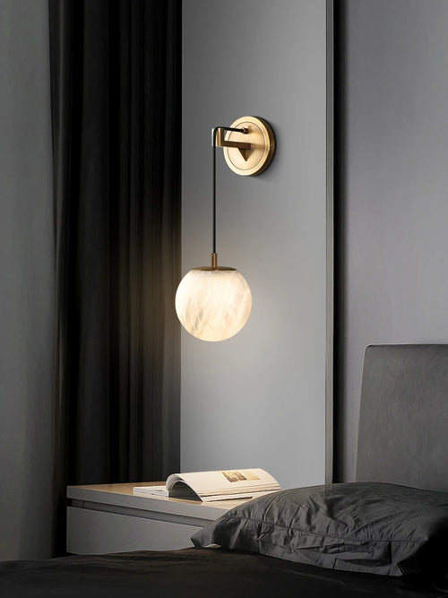lampe de chevet moderne en cuivre et marbre naturel - vue 3 sur 10