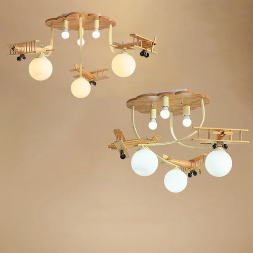 lustre en bois avion pour chambre d'enfant plafonnier led - vue 5 sur 7