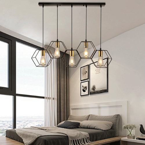 Loft Industrial Style Hexagonal Iron Art Dining Room Chandelier Retro Living Room Bedroom Lamp Bar Edison Creative Lamps - vue 3 sur 16