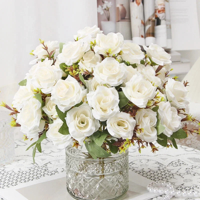 bouquet de roses décoratives en soie parfum de miel pour décoration intérieure - vue 1 sur 12