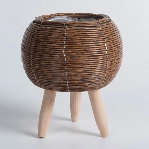 pot de fleurs rotin tressé créatif avec pieds amovibles et support durable - vue 11 sur 14