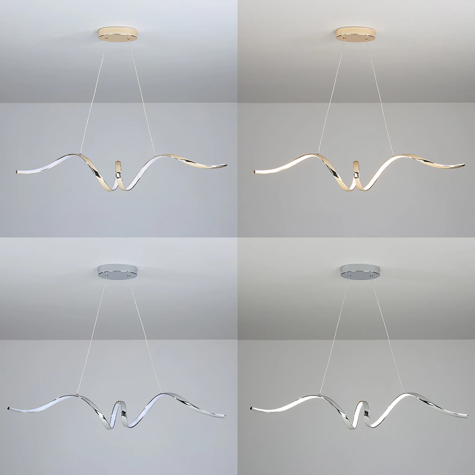 Suspension moderne LED lumière chromé design spirale - vue 6 sur 8
