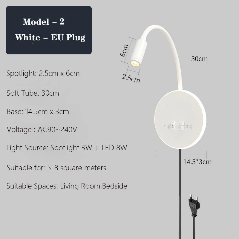 applique murale led moderne avec ports usb et interrupteur - vue 10 sur 22