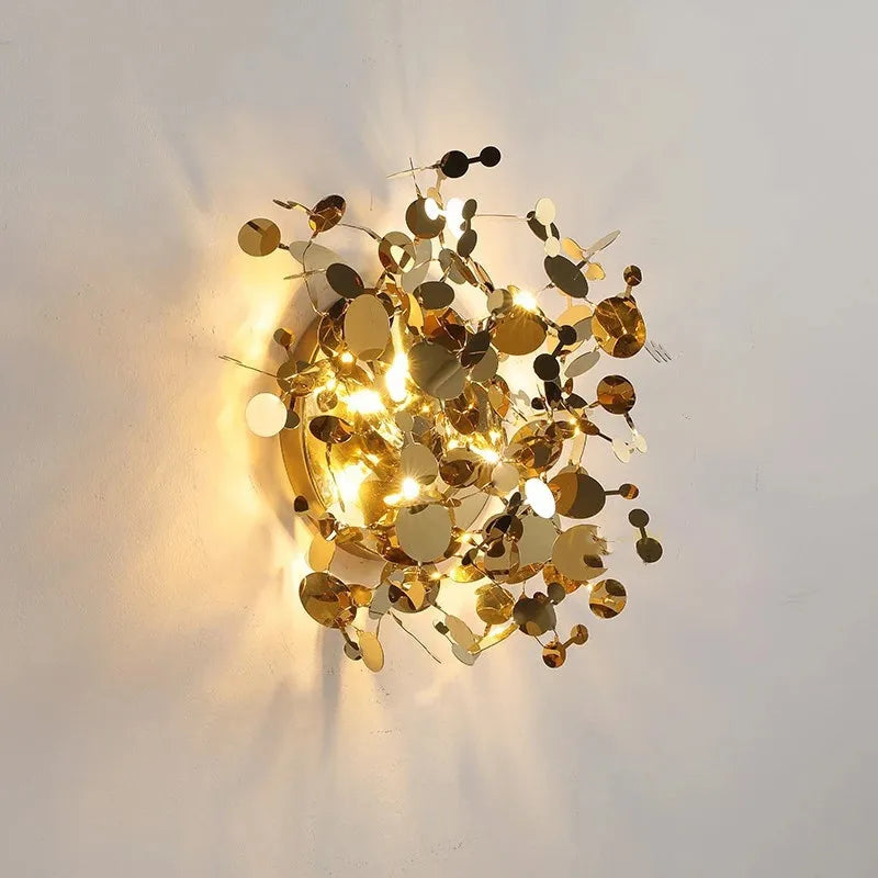 applique murale moderne en acier inoxydable avec feuilles décoratives - vue 4 sur 8