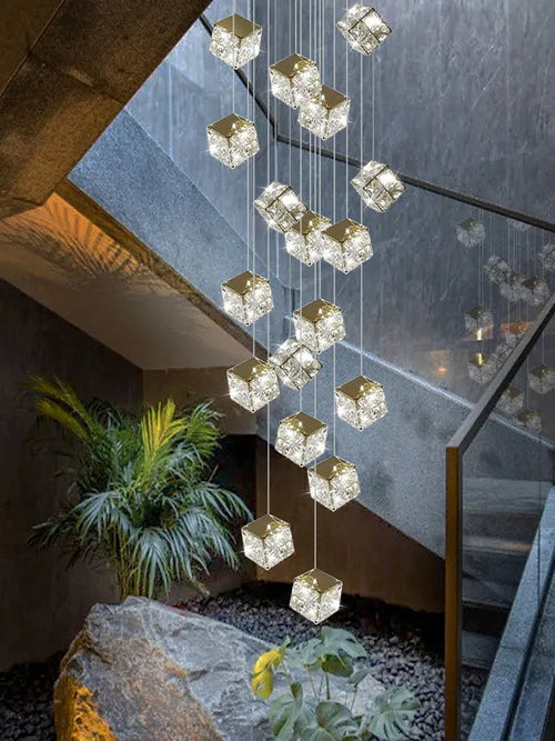 lustre carré moderne en cristal pour éclairage design - vue 3 sur 14