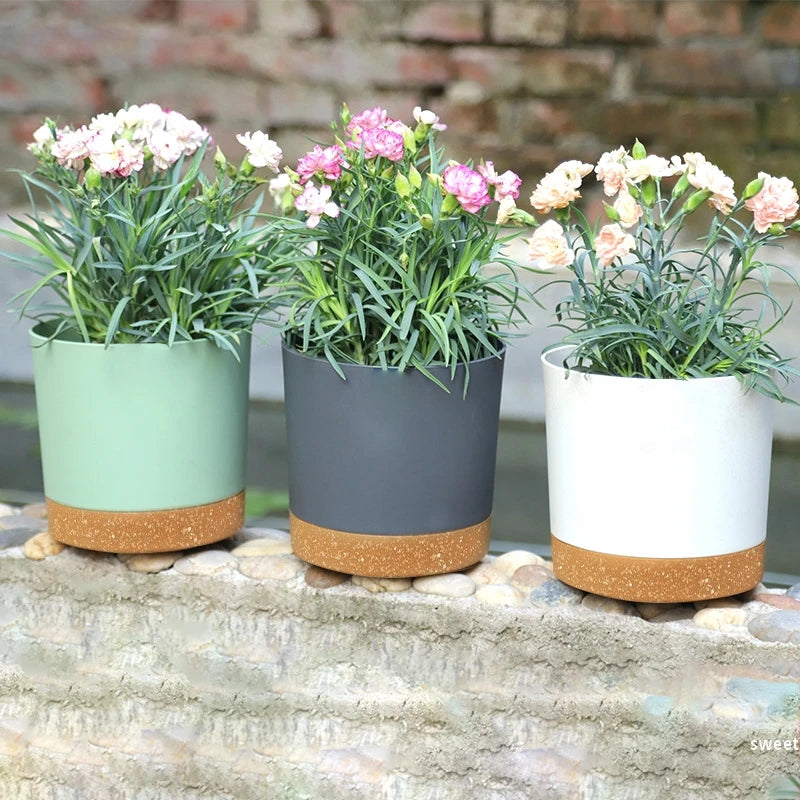 grand pot circulaire en plastique pour plantes d'intérieur avec drainage et plateau - vue 2 sur 15