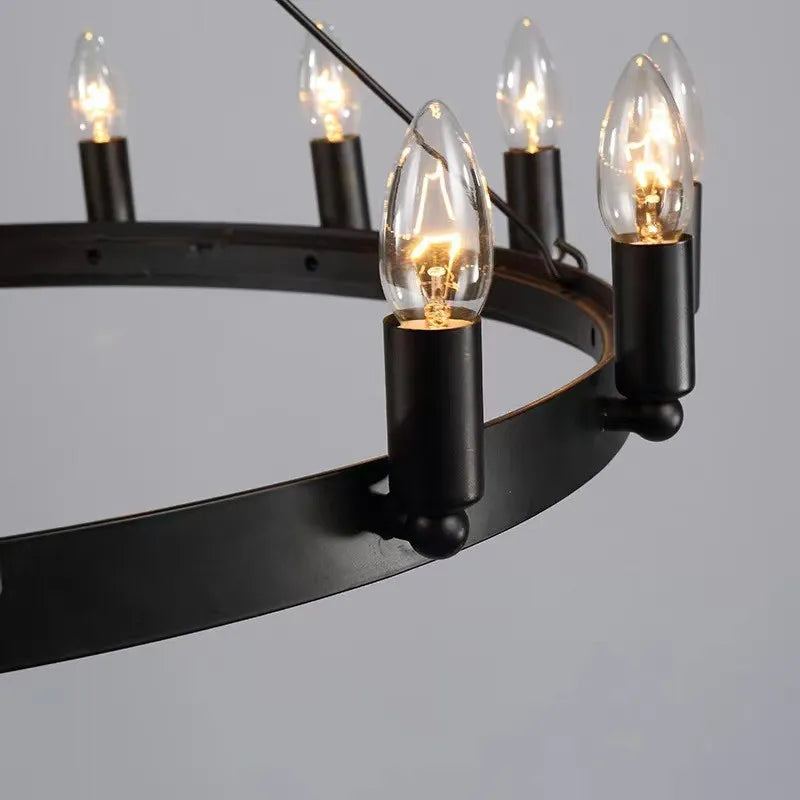 Lustre rond et Moderne américain rétro fer Vintage industriel Led - vue 4 sur 13