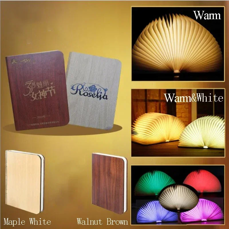3D pliant créatif LED veilleuse RGB couleur USB Recharge en bois livre lumière décor chambre bureau lampe de Table pour enfant cadeau d'anniversaire - vue 5 sur 10