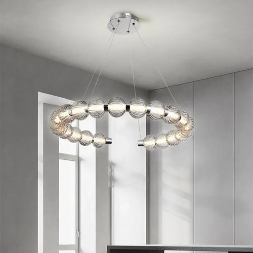 lustre led de luxe style collier de perles chromé - vue 4 sur 13