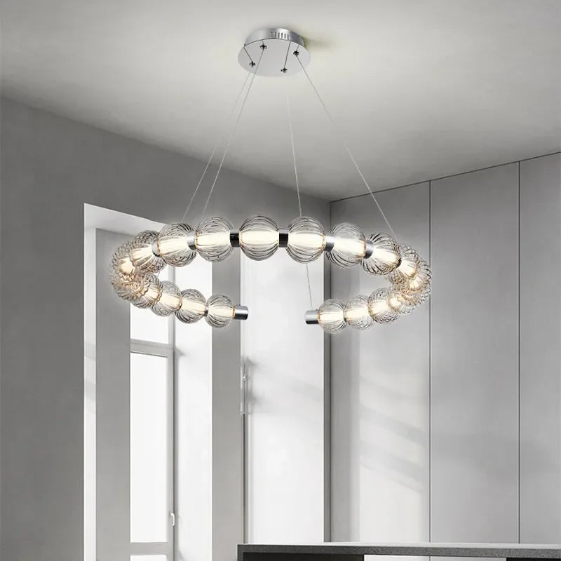lustre led de luxe style collier de perles chromé - vue 4 sur 13