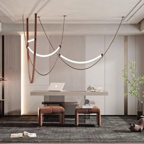 lustre led en silicone et cuir artificiel pour hôtel - vue 2 sur 11