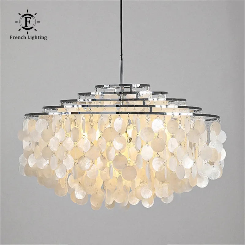 Éclairage de lustre de coquille de luxe moderne pour les luminaires suspendus de salon de Restaurant or/Chrome éclairage à la maison romantique