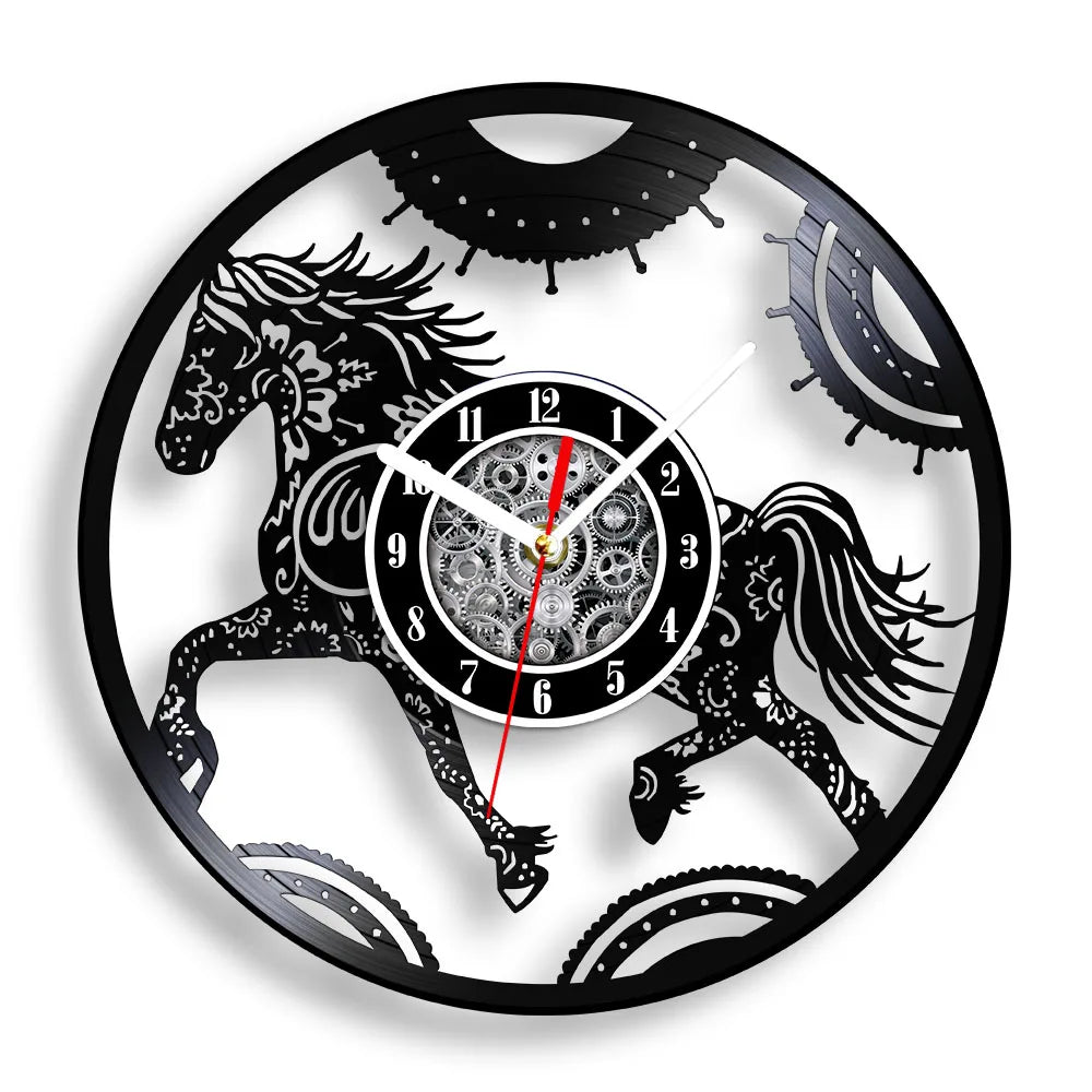 horloge murale vinyle cheval décoration équestre artisanale cadeau unique - vue 12 sur 22