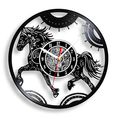 horloge murale vinyle cheval décoration équestre artisanale cadeau unique - vue 12 sur 22