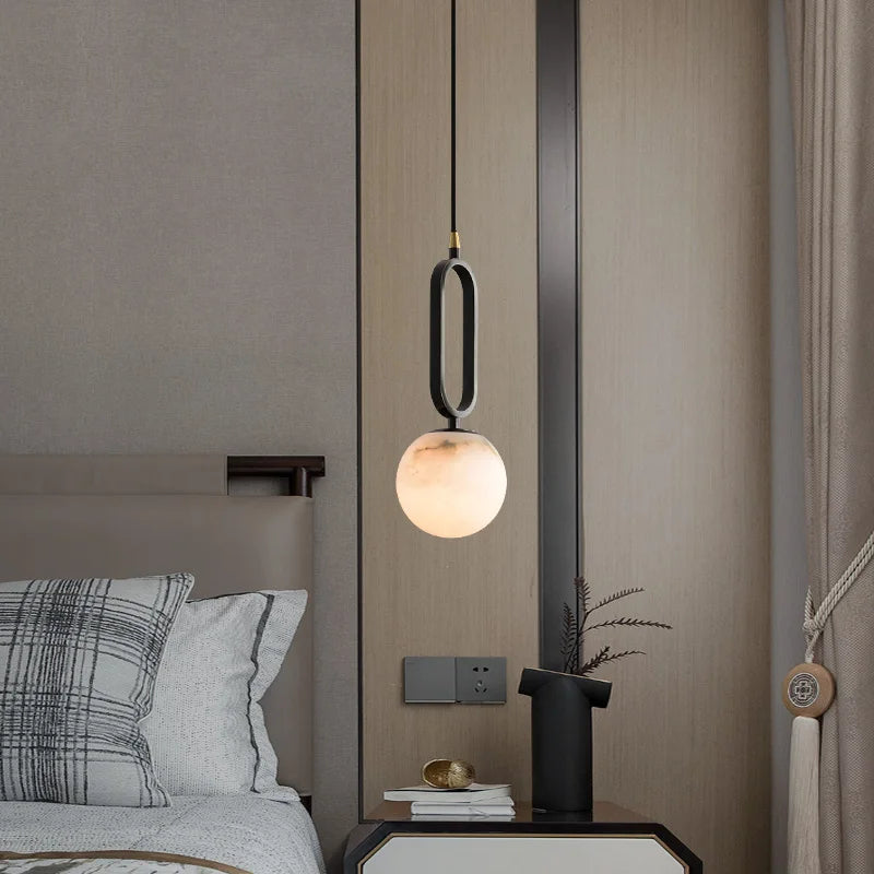 Simple and Luxurious Bedroom, Bedside G9 Small Chandelier Living Room Sofa Background Wall All Copper Natural Marble Decoration - vue 2 sur 8