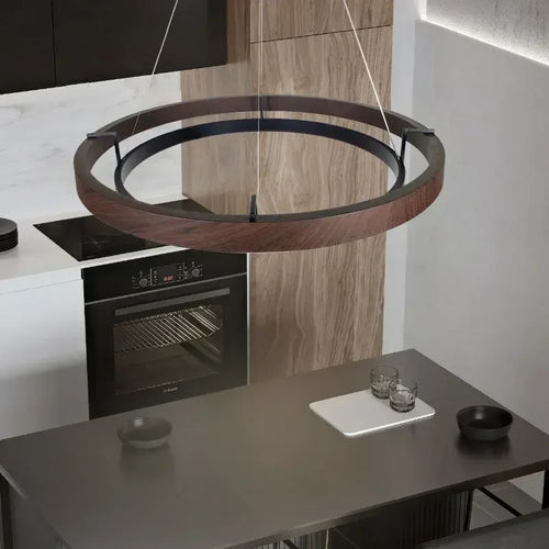 lustre moderne en bois avec éclairage led décoratif - vue 3 sur 7