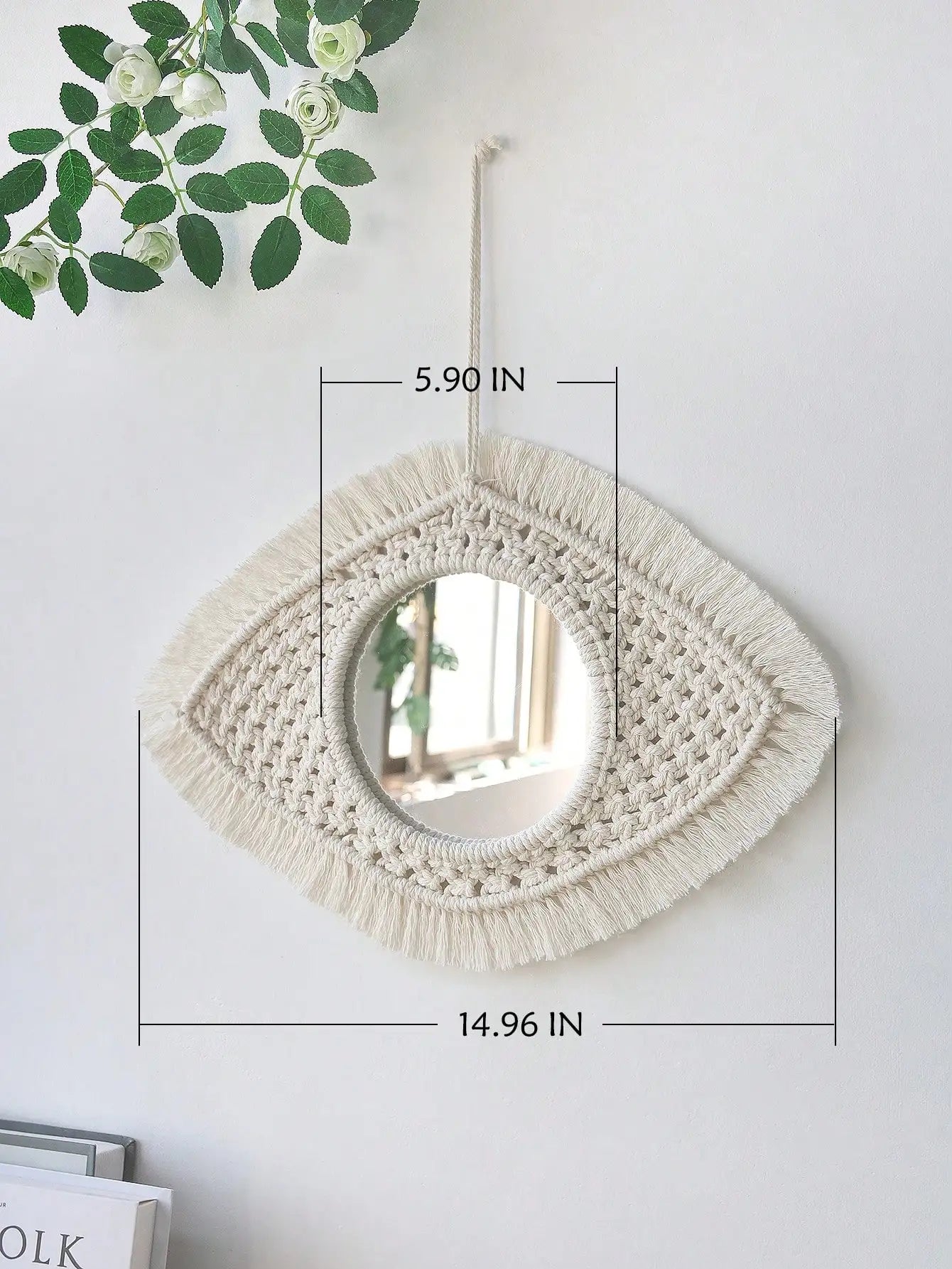 miroir décoratif boho en macramé pour décoration murale artisanale - vue 8 sur 13