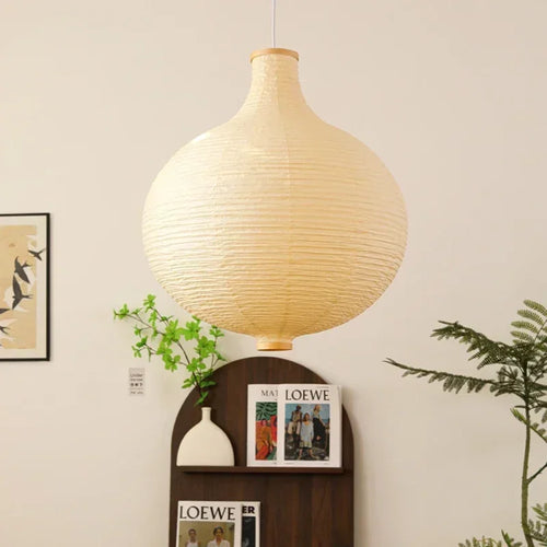 lustre en papier japonais ronde avec lumière décorative suspendue - vue 4 sur 7