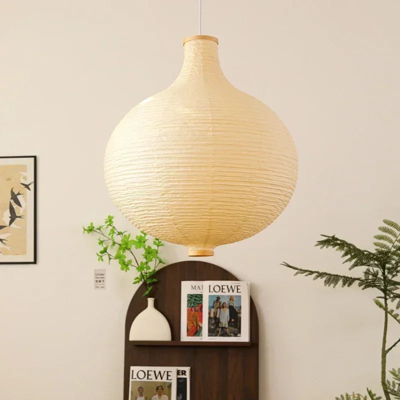 lustre en papier japonais ronde avec lumière décorative suspendue - vue 4 sur 7