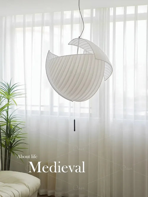 lustre led design moderne wabi sabi tissu éclairage décoratif - vue 4 sur 12