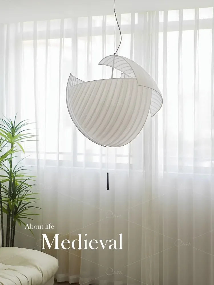 lustre led design moderne wabi sabi tissu éclairage décoratif - vue 4 sur 12