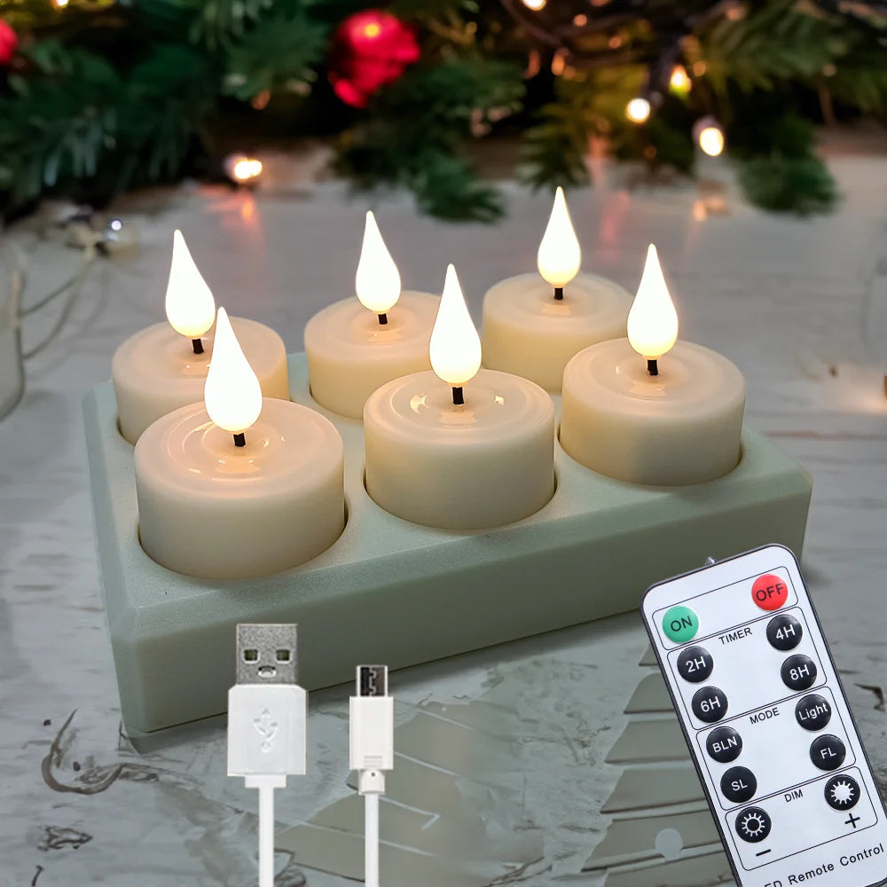 lot de 6 ou 12 bougies led rechargeables avec minuterie et clignotantes - vue 7 sur 10