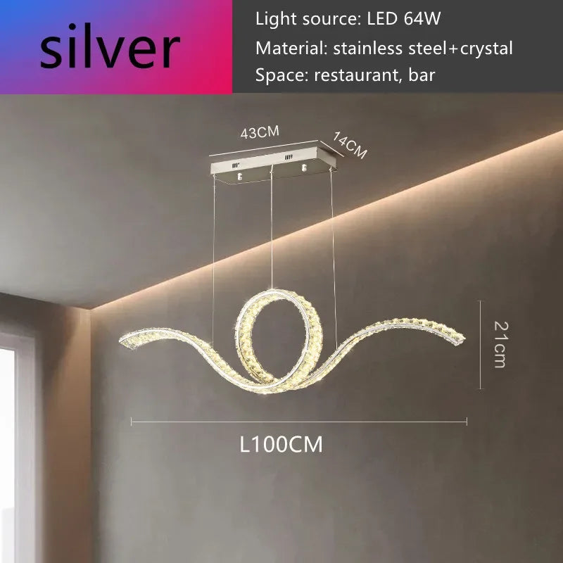 Luxury Restaurant LED Crystal Chandelier Modern High-end Design Gold/Silver Dimming Lamp Bar Kitchen Island Stair Pendant Lights - vue 11 sur 12
