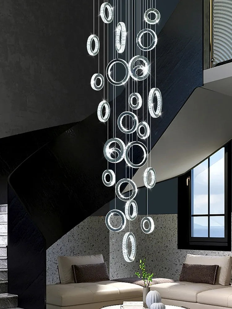 Modern LED Crystal Chandelier Nordic Ring Hanging Lights for Living Room, Hanging Lamps Fixtures Staircase Lighting Pendant Lamp - vue 2 sur 14