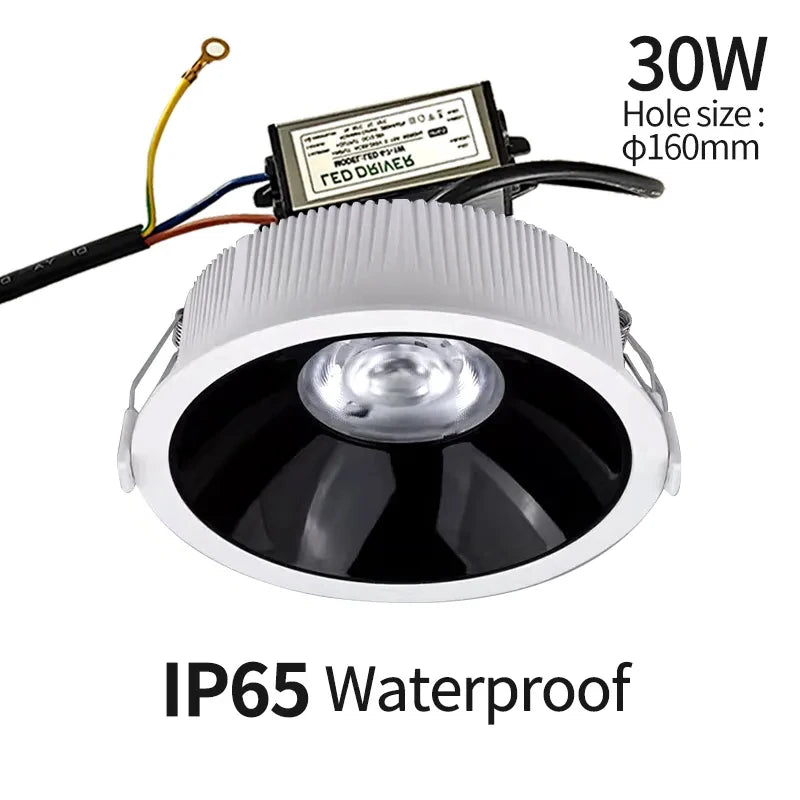 Downlight impermeável IP65LED, umidade e névoa, cozinha banheiro e vaso sanitário holofotes, beirais ao ar livre, AC 220V, 30W,