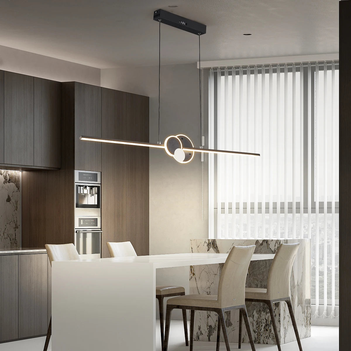 Modern Hanging LED Chandelier Tables, Restaurants, Kitchens, Minimum Ceiling Chandeliers, Home Decorative Lights, Linear - vue 3 sur 6