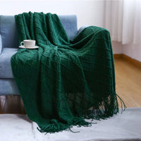 plaid tricot léger pompons style cosy canapé lit