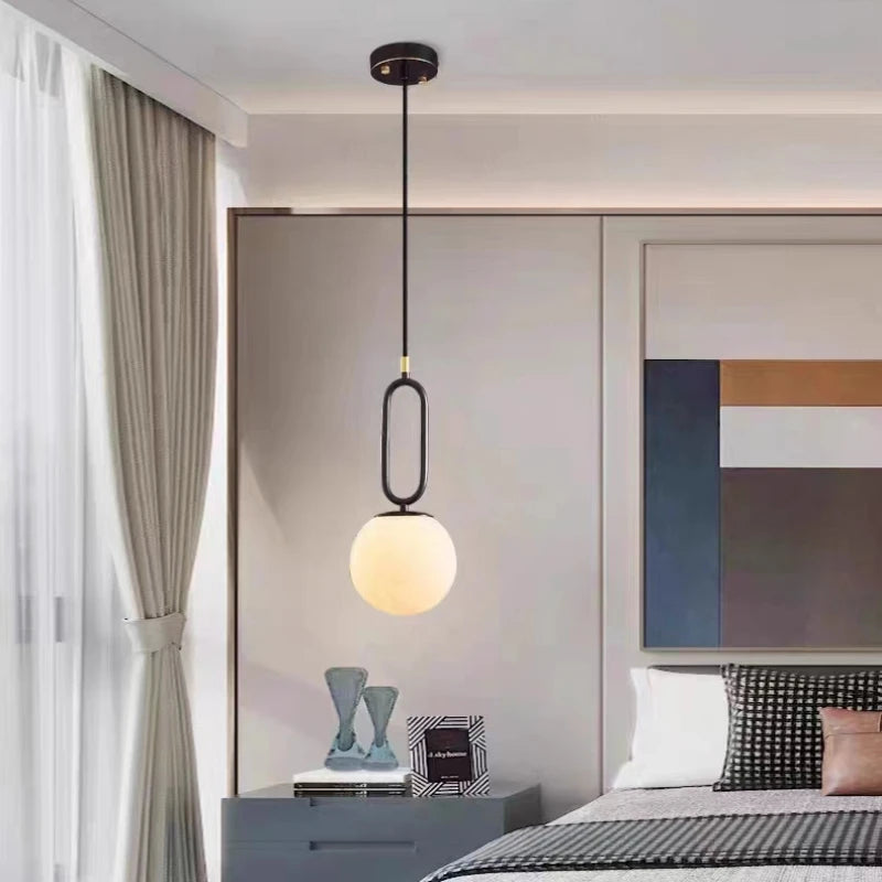lampe suspendue led en laiton et marbre naturel décorative réglable - vue 4 sur 8