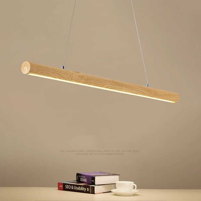 lampe de suspension ronde en bois massif nordique avec led - vue 4 sur 7