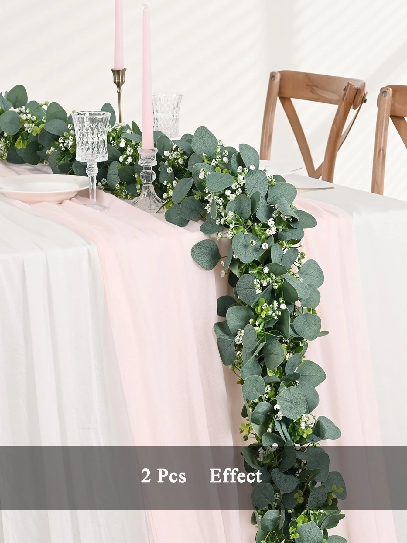 guirlande eucalyptus artificiel avec fleurs blanches et baies décoratives - vue 4 sur 6