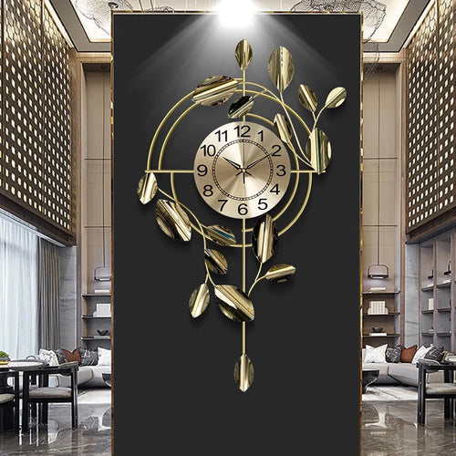 horloge murale en métal doré design nordique luxe silencieuse à balayage - vue 2 sur 7