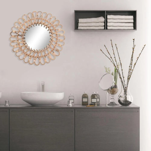 miroir mural rond en rotin pour décoration intérieure - vue 4 sur 6