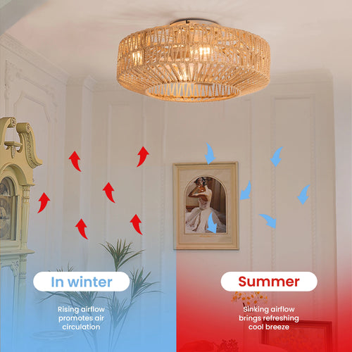 ventilateur de plafond en rotin avec lumière et télécommande vintage - vue 3 sur 7