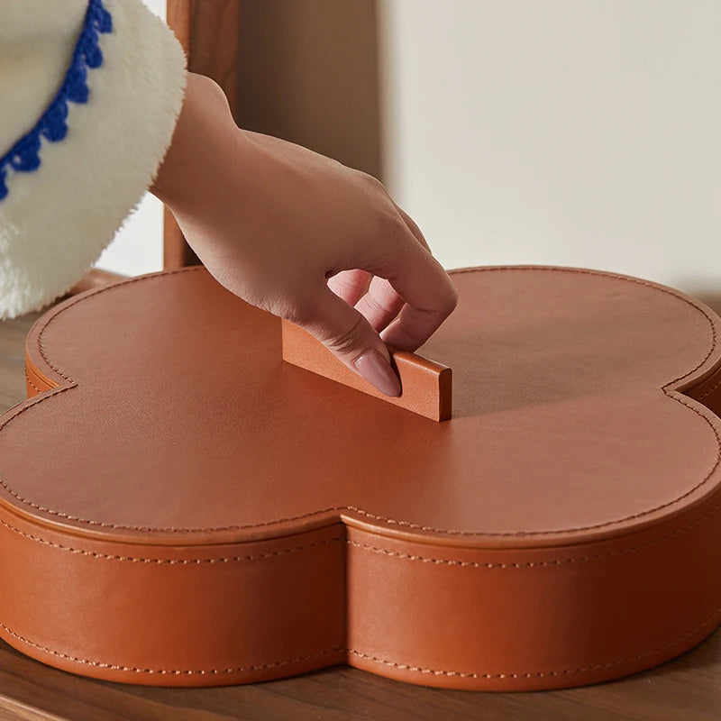 boîte de rangement ronde en cuir haut de gamme pour bijoux et objets décoratifs - vue 3 sur 7