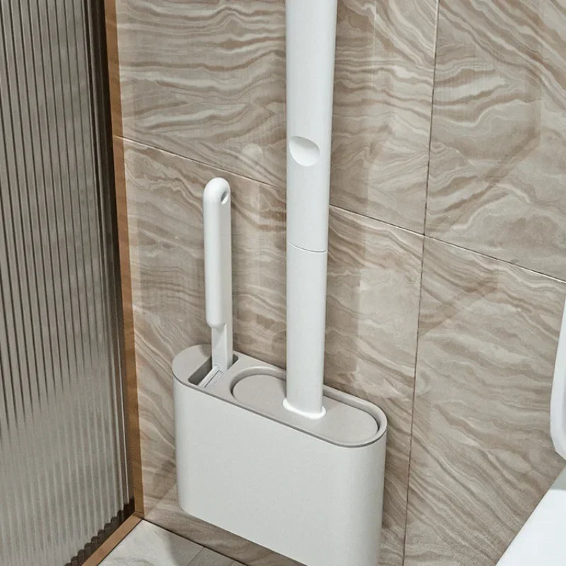 ensemble brosse toilette silicone avec support mural accessoires nettoyage - vue 3 sur 8