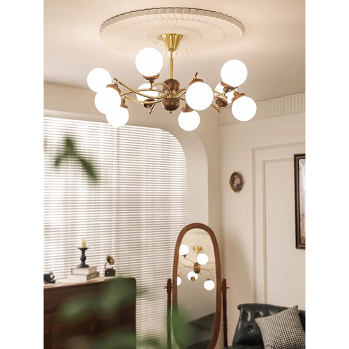 lustre rétro américain en bois et verre forme haricot magique - vue 2 sur 9