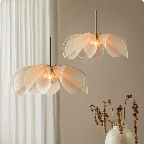 Wabi Sabi Fabric Pendant Light Flower Chandelier Suspension Hanging Light for Living Dining Room - vue 2 sur 8