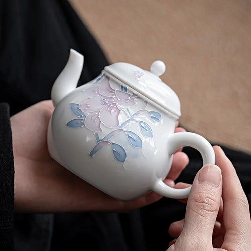 Théière céramique chinoise motifs floraux peints main 160ml - vue 3 sur 7