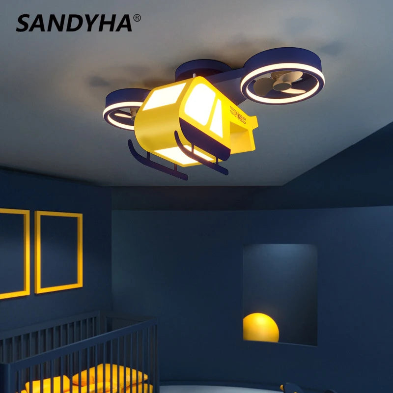 sandyha lampe led acrylique design hélicoptère dessin animé pour enfants - vue 1 sur 7