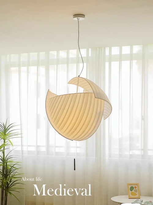 lustre led design moderne wabi sabi tissu éclairage décoratif - vue 3 sur 12